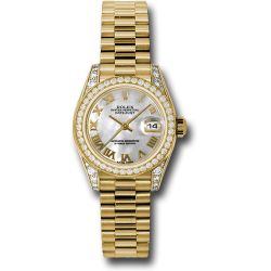  *Pre-Owned* Rolex Yellow Gold Lady-Datejust 26 Watch - 42 Diamond Bezel - Mother-Of-Pearl Roman Dial - President Bracelet