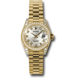  *Pre-Owned* Rolex Yellow Gold Lady-Datejust 26 Watch - 42 Diamond Bezel - Silver Jubilee Diamond Dial - President Bracelet
