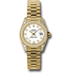  *Pre-Owned* Rolex Yellow Gold Lady-Datejust 26 Watch - 42 Diamond Bezel - White Diamond Dial - President Bracelet