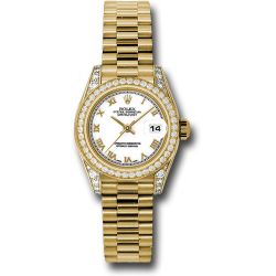  *Pre-Owned* Rolex Yellow Gold Lady-Datejust 26 Watch - 42 Diamond Bezel - White Roman Dial - President Bracelet