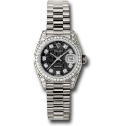  *Pre-Owned* Rolex White Gold Lady-Datejust 26 Watch - 42 Diamond Bezel - Black Jubilee Diamond Dial - President Bracelet