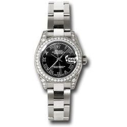  *Pre-Owned* Rolex White Gold Lady-Datejust 26 Watch - 42 Diamond Bezel - Black Roman Dial - Oyster Bracelet