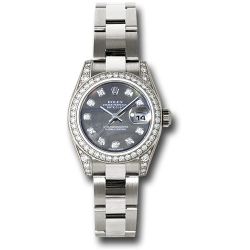  *Pre-Owned* Rolex White Gold Lady-Datejust 26 Watch - 42 Diamond Bezel - Dark Mother-Of-Pearl Diamond Dial - Oyster Bracelet