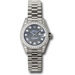  *Pre-Owned* Rolex White Gold Lady-Datejust 26 Watch - 42 Diamond Bezel - Dark Mother-Of-Pearl Diamond Dial - President Bracelet