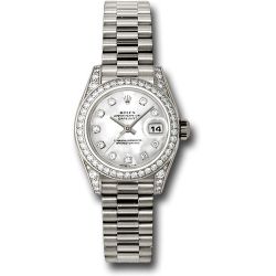  *Pre-Owned* Rolex White Gold Lady-Datejust 26 Watch - 42 Diamond Bezel - Mother-Of-Pearl Diamond Dial - President Bracelet