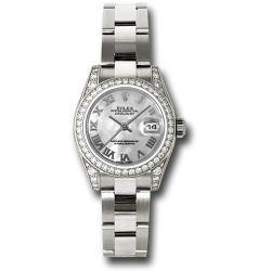  *Pre-Owned* Rolex White Gold Lady-Datejust 26 Watch - 42 Diamond Bezel - Dark Mother-Of-Pearl Roman Dial - Oyster Bracelet