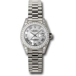 *Pre-Owned* Rolex White Gold Lady-Datejust 26 Watch - 42 Diamond Bezel - Mother-Of-Pearl Roman Dial - President Bracelet