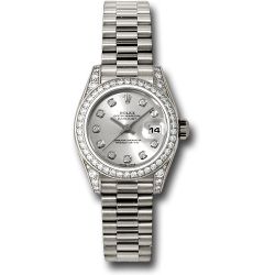  *Pre-Owned* Rolex White Gold Lady-Datejust 26 Watch - 42 Diamond Bezel - Silver Diamond Dial - President Bracelet