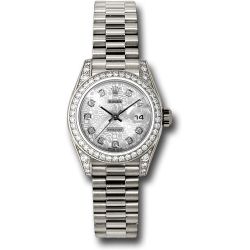  *Pre-Owned* Rolex White Gold Lady-Datejust 26 Watch - 42 Diamond Bezel - Silver Jubilee Diamond Dial - President Bracelet