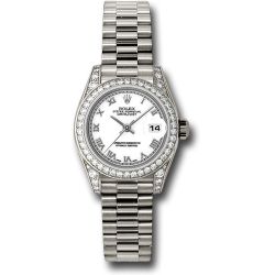  *Pre-Owned* Rolex White Gold Lady-Datejust 26 Watch - 42 Diamond Bezel - White Roman Dial - President Bracelet