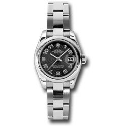 *Pre-Owned* Rolex Steel Lady-Datejust 26 Watch - Domed Bezel - Black Concentric Arabic Dial - Oyster Bracelet