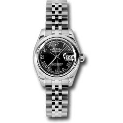  *Pre-Owned* Rolex Steel Lady-Datejust 26 Watch - Domed Bezel - Black Roman Dial - Jubilee Bracelet
