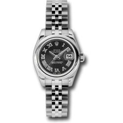  *Pre-Owned* Rolex Steel Lady-Datejust 26 Watch - Domed Bezel - Black Sunbeam Roman Dial - Jubilee Bracelet