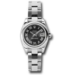  *Pre-Owned* Rolex Steel Lady-Datejust 26 Watch - Domed Bezel - Black Sunbeam Roman Dial - Oyster Bracelet