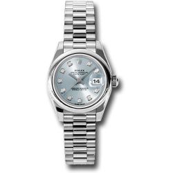  *Pre-Owned* Rolex Platinum Lady-Datejust 26 Watch - Domed Bezel - Glacier Blue Diamond Dial - President Bracelet