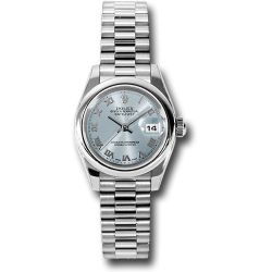  *Pre-Owned* Rolex Platinum Lady-Datejust 26 Watch - Domed Bezel - Glacier Blue Roman Dial - President Bracelet
