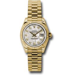  *Pre-Owned* Rolex Yellow Gold Lady-Datejust 26 Watch - Fluted Bezel - Meteorite Diamond Dial - President Bracelet