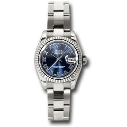  *Pre-Owned* Rolex White Gold Lady-Datejust 26 Watch - Fluted Bezel - Blue Roman Dial - Oyster Bracelet