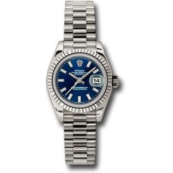  *Pre-Owned* Rolex White Gold Lady-Datejust 26 Watch - Fluted Bezel - Blue Index Dial - President Bracelet