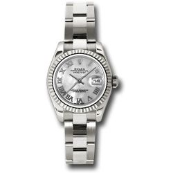  *Pre-Owned* Rolex White Gold Lady-Datejust 26 Watch - Fluted Bezel - Mother-Of-Pearl Roman Dial - Oyster Bracelet