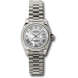  *Pre-Owned* Rolex White Gold Lady-Datejust 26 Watch - Fluted Bezel - Mother-Of-Pearl Roman Dial - President Bracelet