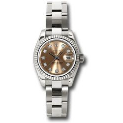   *Pre-Owned* Rolex White Gold Lady-Datejust 26 Watch - Fluted Bezel - Pink Diamond Dial - Oyster Bracelet