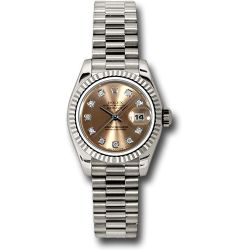  *Pre-Owned* Rolex White Gold Lady-Datejust 26 Watch - Fluted Bezel - Pink Diamond Dial - President Bracelet