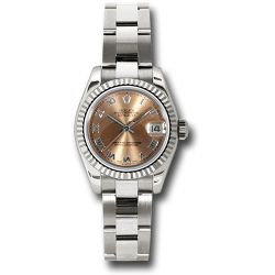  *Pre-Owned* Rolex White Gold Lady-Datejust 26 Watch - Fluted Bezel - Pink Roman Dial - Oyster Bracelet