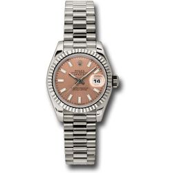  *Pre-Owned* Rolex White Gold Lady-Datejust 26 Watch - Fluted Bezel - Pink Index Dial - President Bracelet