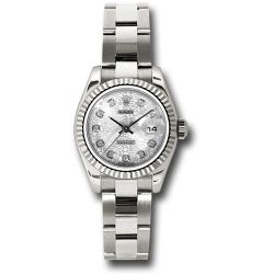  *Pre-Owned* Rolex White Gold Lady-Datejust 26 Watch - Fluted Bezel - Silver Jubilee Diamond Dial - Oyster Bracelet