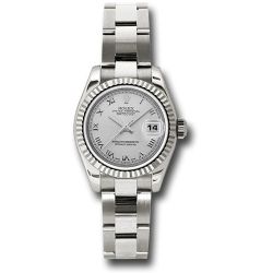  *Pre-Owned* Rolex White Gold Lady-Datejust 26 Watch - Fluted Bezel - Silver Roman Dial - Oyster Bracelet