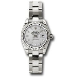  *Pre-Owned* Rolex White Gold Lady-Datejust 26 Watch - Fluted Bezel - Silver Index Dial - Oyster Bracelet