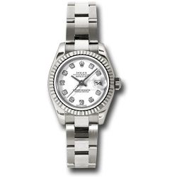  *Pre-Owned* Rolex White Gold Lady-Datejust 26 Watch - Fluted Bezel - White Diamond Dial - Oyster Bracelet