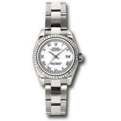  *Pre-Owned* Rolex White Gold Lady-Datejust 26 Watch - Fluted Bezel - White Roman Dial - Oyster Bracelet
