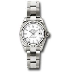  *Pre-Owned* Rolex White Gold Lady-Datejust 26 Watch - Fluted Bezel - White Index Dial - Oyster Bracelet