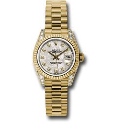  *Pre-Owned* Rolex Yellow Gold Lady-Datejust 26 Watch - Fluted Bezel - Meteorite Diamond Dial - President Bracelet