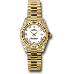  *Pre-Owned* Rolex Yellow Gold Lady-Datejust 26 Watch - Fluted Bezel - White Roman Dial - President Bracelet