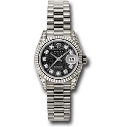  *Pre-Owned* Rolex White Gold Lady-Datejust 26 Watch - Fluted Bezel - Black Jubilee Diamond Dial - President Bracelet