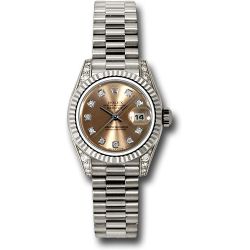  *Pre-Owned* Rolex White Gold Lady-Datejust 26 Watch - Fluted Bezel - Pink Diamond Dial - President Bracelet