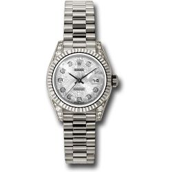  *Pre-Owned* Rolex White Gold Lady-Datejust 26 Watch - Fluted Bezel - Silver Jubilee Diamond Dial - President Bracelet
