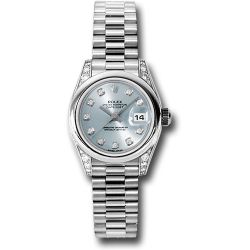  *Pre-Owned* Rolex Platinum Lady-Datejust 26 Watch - Domed Bezel - Glacier Blue Diamond Dial - President Bracelet