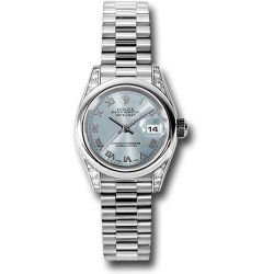  *Pre-Owned* Rolex Platinum Lady-Datejust 26 Watch - Domed Bezel - Glacier Blue Roman Dial - President Bracelet