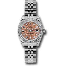  *Pre-Owned* Rolex Steel and White Gold Lady-Datejust 26 Watch - 46 Diamond Bezel - Pink Gold Crystal Diamond Dial - Jubilee Bracelet