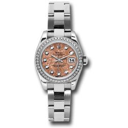  *Pre-Owned* Rolex Steel and White Gold Lady-Datejust 26 Watch - 46 Diamond Bezel - Pink Gold Crystal Diamond Dial - Oyster Bracelet