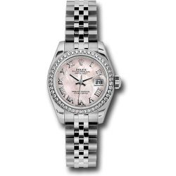  *Pre-Owned* Rolex Steel and White Gold Lady Datejust 26 Watch - 46 Diamond Bezel - Pink Mother-Of-Pearl Roman Dial - Jubilee Bracelet