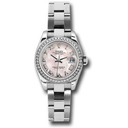  *Pre-Owned* Rolex Steel and White Gold Lady Datejust 26 Watch - 46 Diamond Bezel - Pink Mother-Of-Pearl Roman Dial - Oyster Bracelet