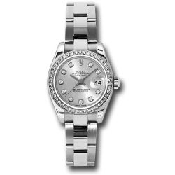  *Pre-Owned* Rolex Steel and White Gold Lady Datejust 26 Watch - 46 Diamond Bezel - Silver Diamond Dial - Oyster Bracelet