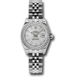  *Pre-Owned* Rolex Steel and White Gold Lady-Datejust 26 Watch - 46 Diamond Bezel - Silver Index Dial - Jubilee Bracelet