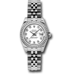  *Pre-Owned* Rolex Steel and White Gold Lady-Datejust 26 Watch - 46 Diamond Bezel - White Diamond Dial - Jubilee Bracelet