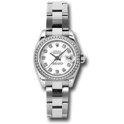  *Pre-Owned* Rolex Steel and White Gold Lady-Datejust 26 Watch - 46 Diamond Bezel - White Diamond Dial - Oyster Bracelet